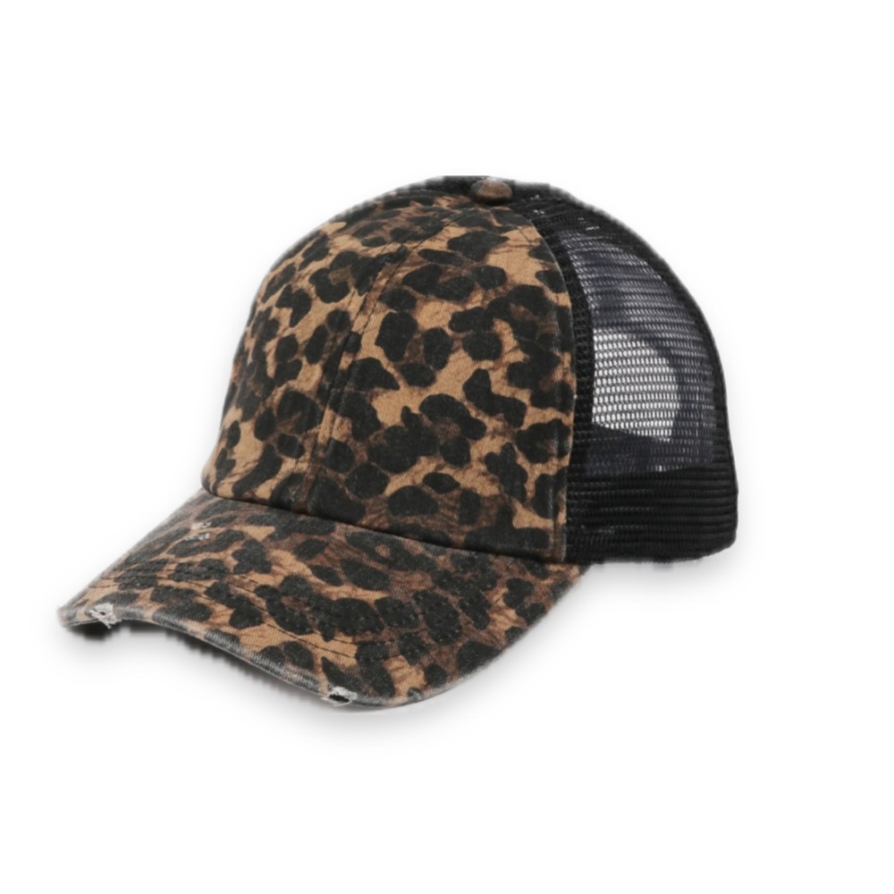 David And Young Leopard Print Mesh Baseball Cap